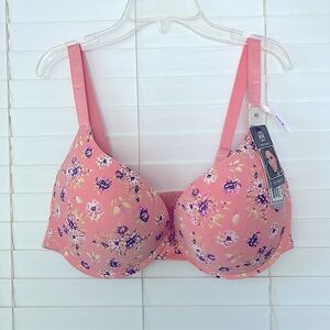 Daisy Fuentes  T shirt Bra Push Up Plus SZ 42D Floral Underwire NWT Pink White